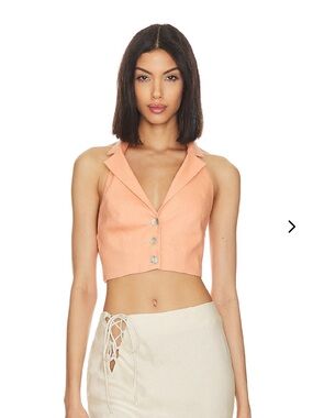 Lovers + Friends Coral-Orange Halter Button Crop Vest XXS